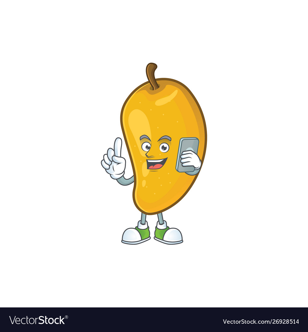 With phone fresh mango character cartoon