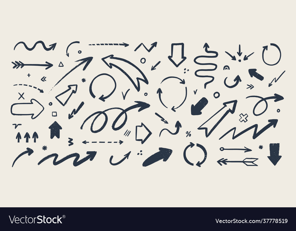 Abstract arrow icons set various doodle arrows