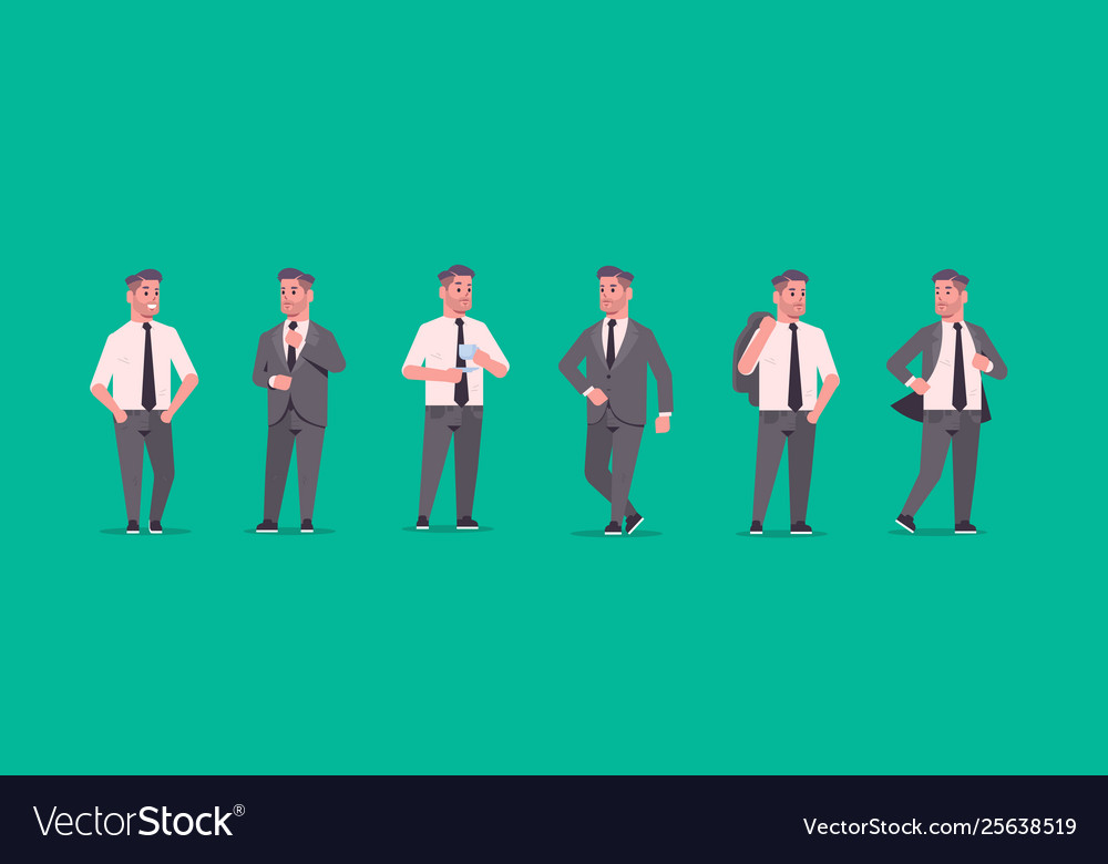 Businessmen in formal wear standing different