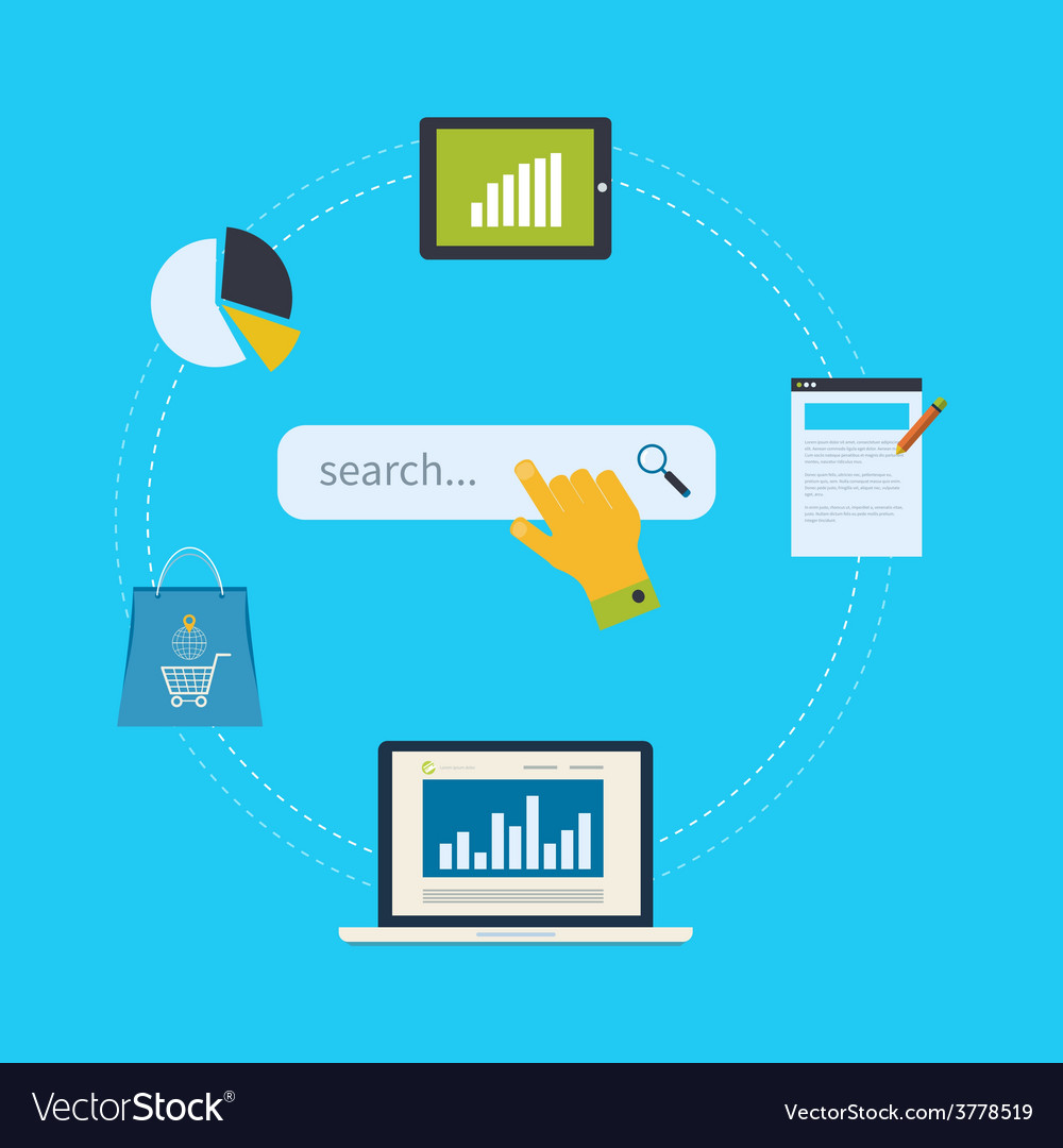 Concept of website analytics and seo data analysis vector image Concept of website analytics and seo data analysis