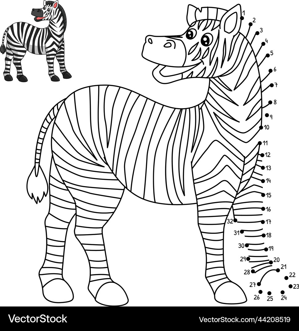 Dot to zebra isolated coloring page for kids Vector Image