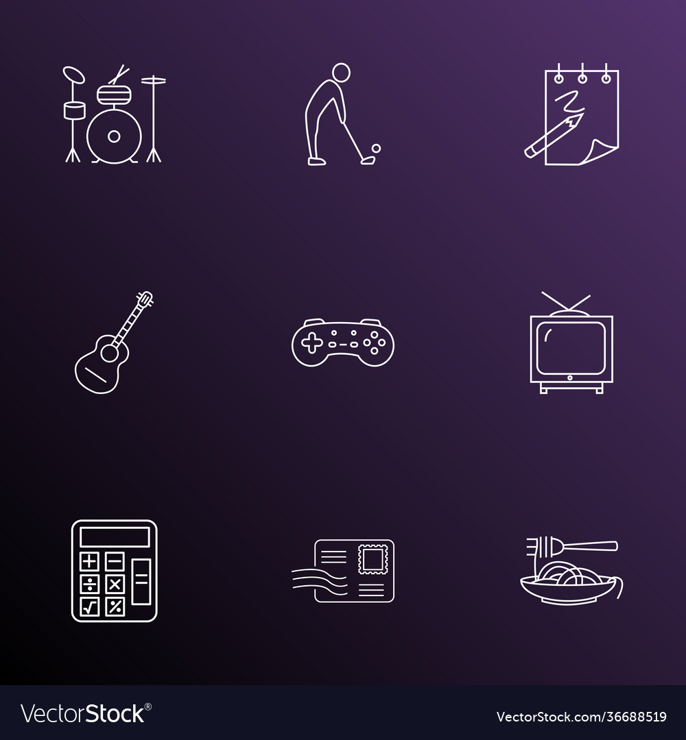 Lifestyle icons line style set with game console