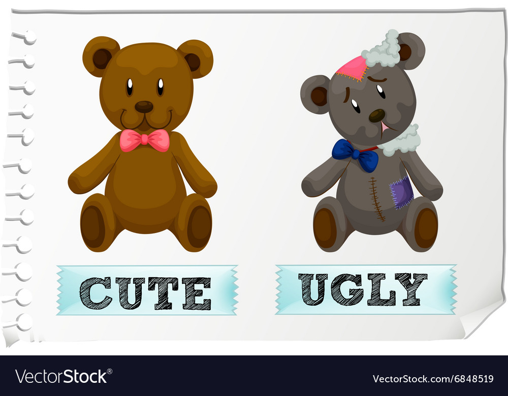 Opposite adjectives with cute and ugly Royalty Free Vector