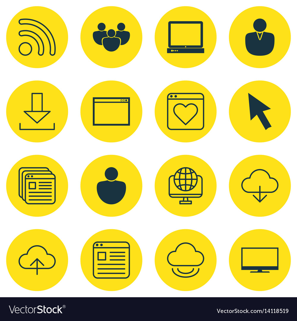 Set of 16 internet icons includes team mouse