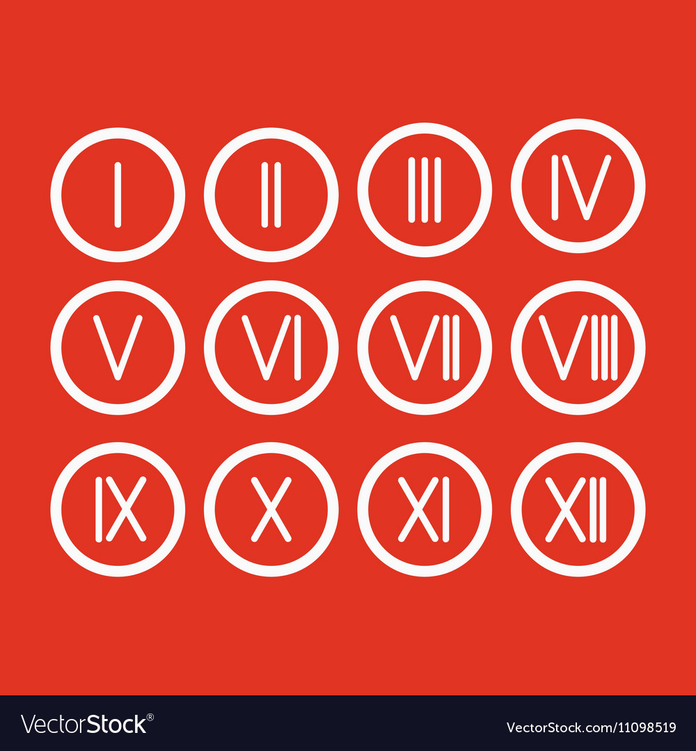 Set roman numerals 1-12 icon