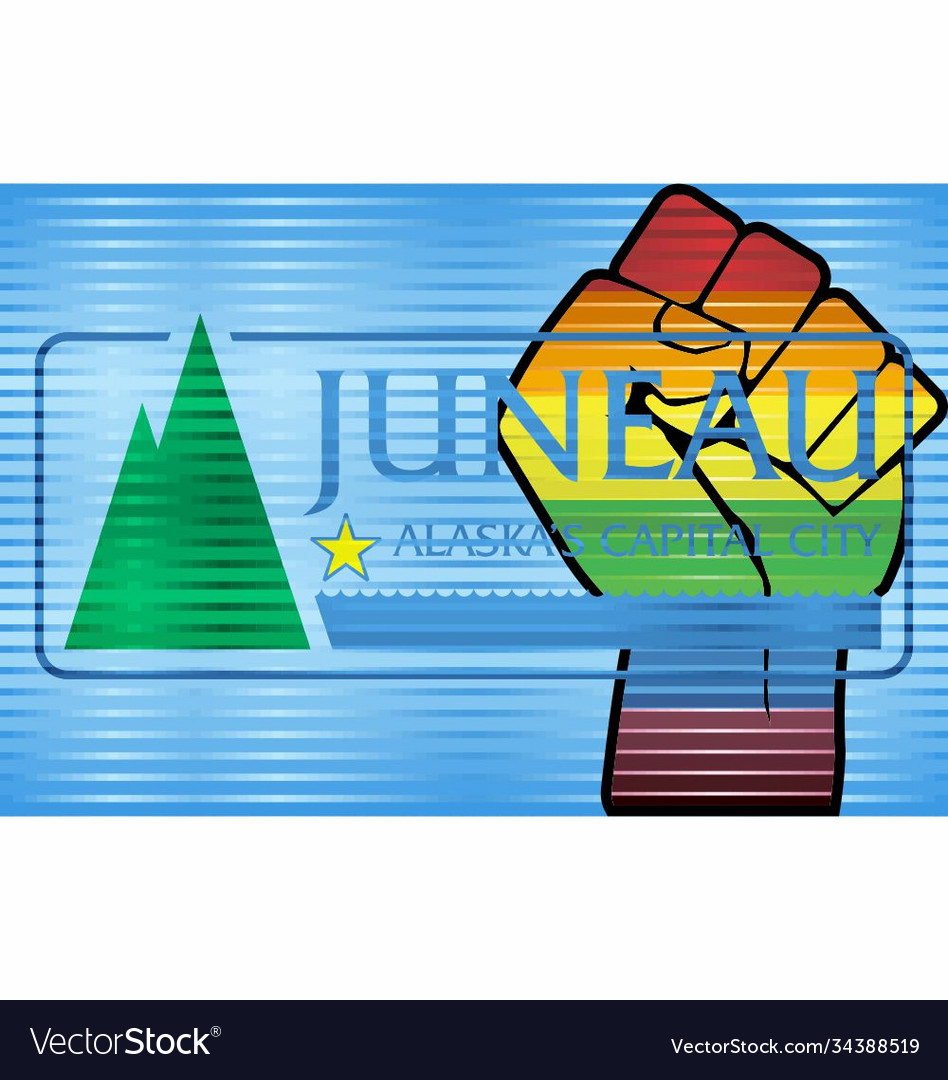 Shiny lgbt protest fist on a juneau flag