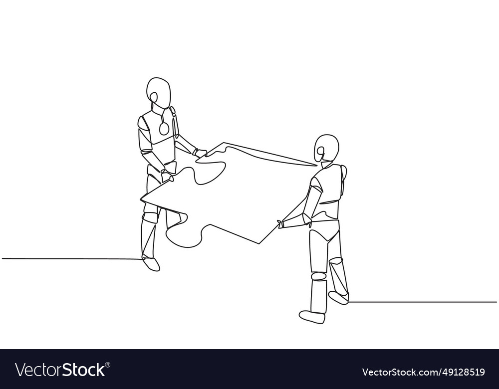 Single continuous line drawing two robots lift