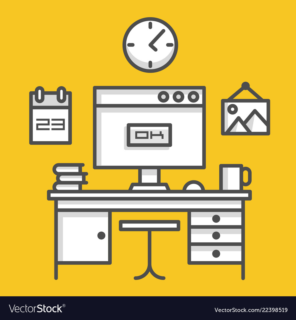 Working computer desk vector image Working computer desk