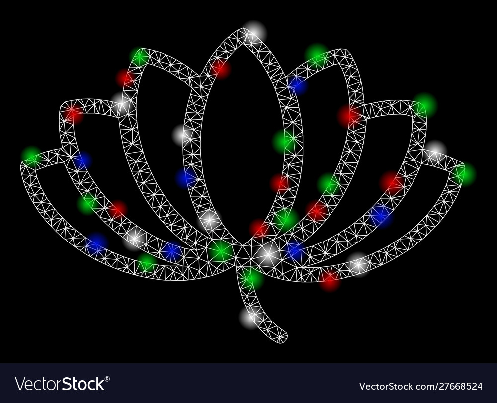 Bright mesh network lotus with flash spots Vector Image Bright mesh network lotus with flash spots