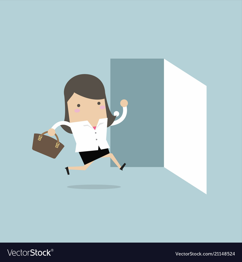 Businesswoman Running To Opened Door Royalty Free Vector
