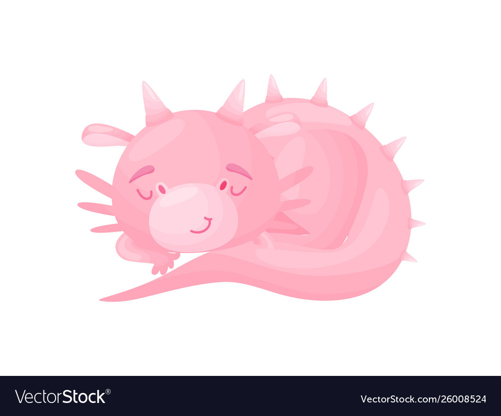 Cartoon pink dragon is sleeping