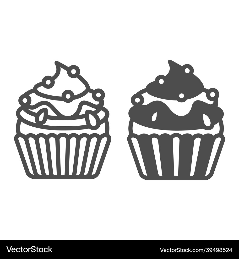 Cupcake with jam and sugar beads sprinkles line Vector Image