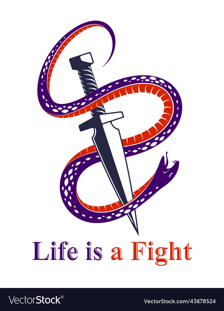 Dagger kills a snake defeated serpent wraps vector image Dagger kills a snake defeated serpent wraps