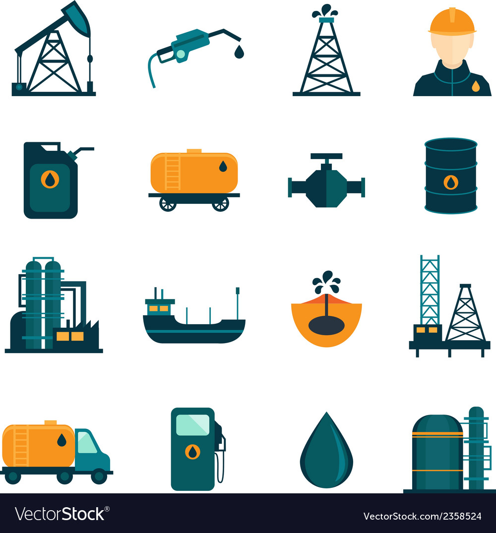 Oil industry flat icons Royalty Free Vector Image