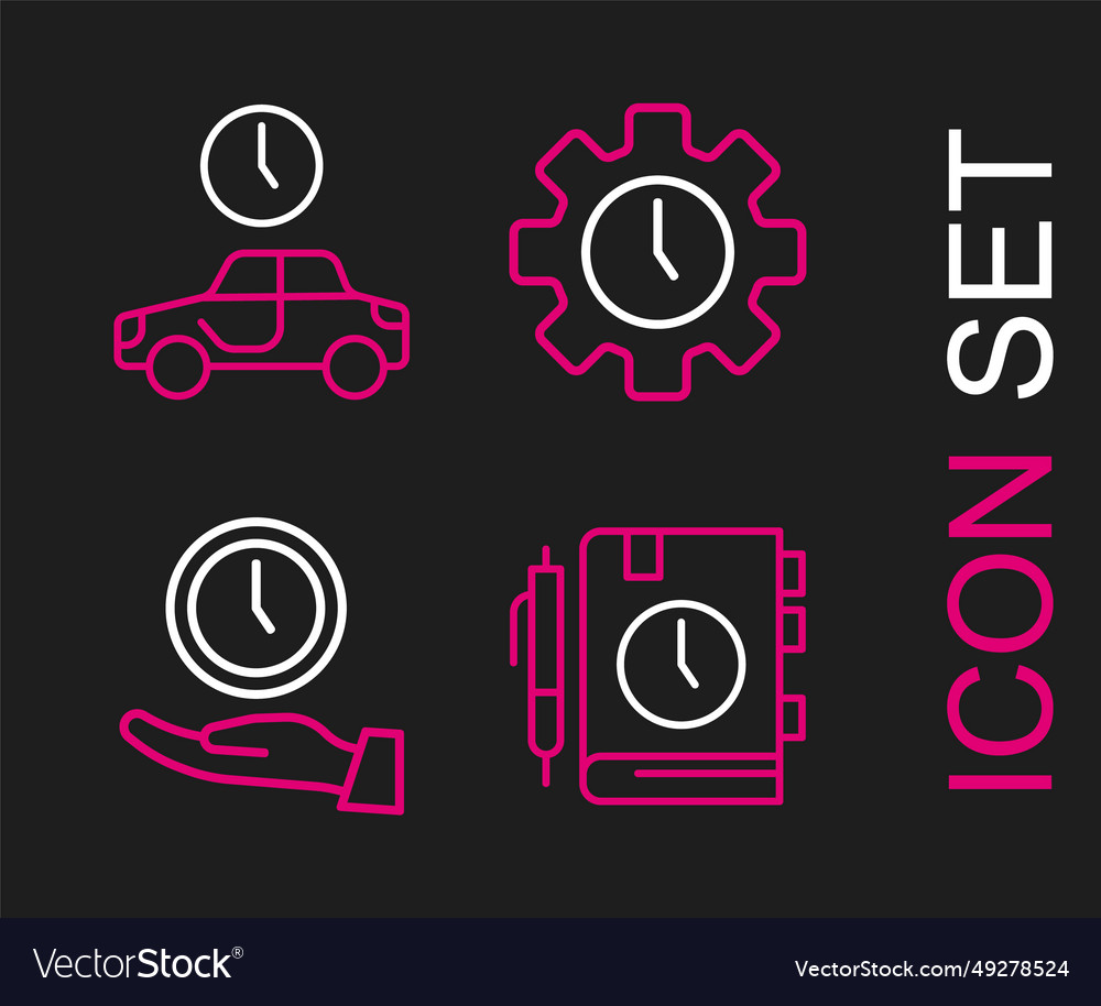 Set line daily paper notepad clock time vector image Set line daily paper notepad clock time
