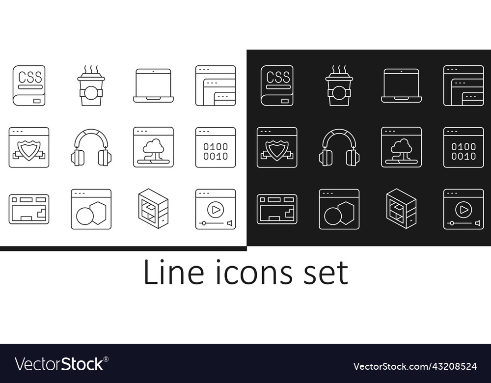 Set line online play video binary code laptop vector image Set line online play video binary code laptop