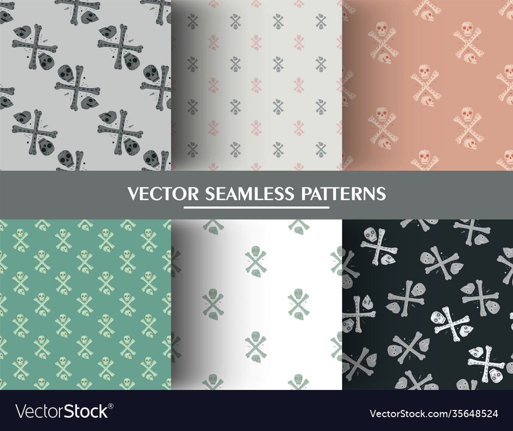 Set seamless pattern with skulls and bones