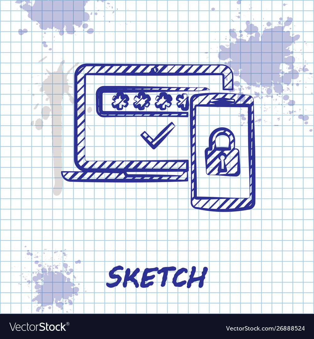 Sketch Line Multifaktor zwei Schritte Authentifizierung Vector Image Sketch Line Multifaktor zwei Schritte Authentifizierung