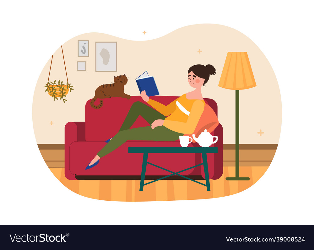 Woman reading book Royalty Free Vector Image - VectorStock