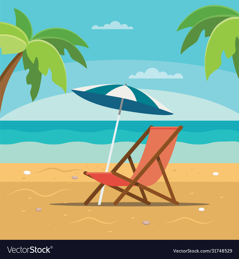 Beach chaise longue with umbrella scene Royalty Free Vector