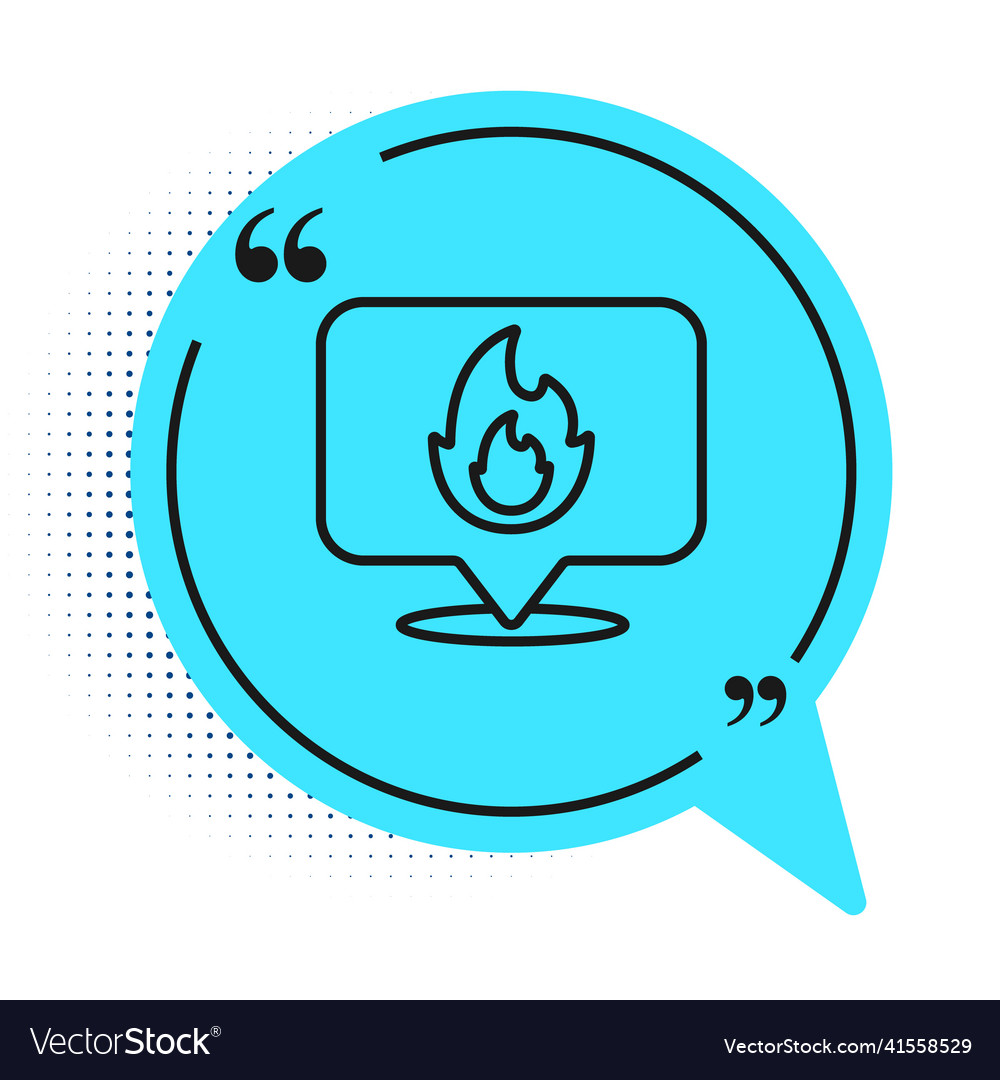 Black line map pointer with fire flame icon vector image Black line map pointer with fire flame icon