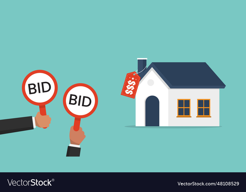 Businessmen hold bid signs for auction a house Vector Image