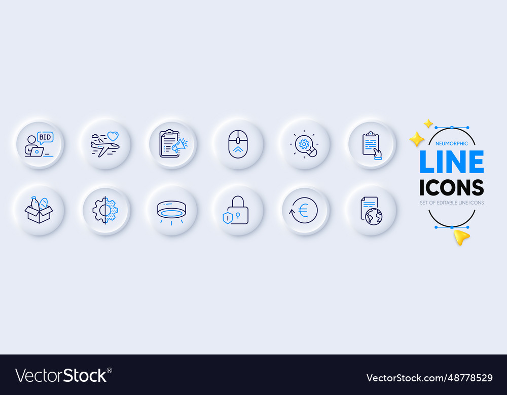 Clipboard swipe up and lock line icons for web vector image Clipboard swipe up and lock line icons for web