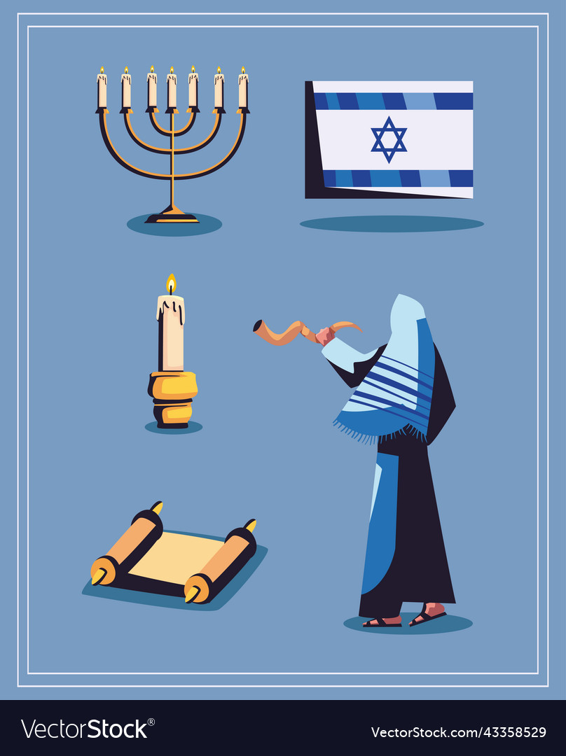 Five flat yom kippur items Royalty Free Vector Image