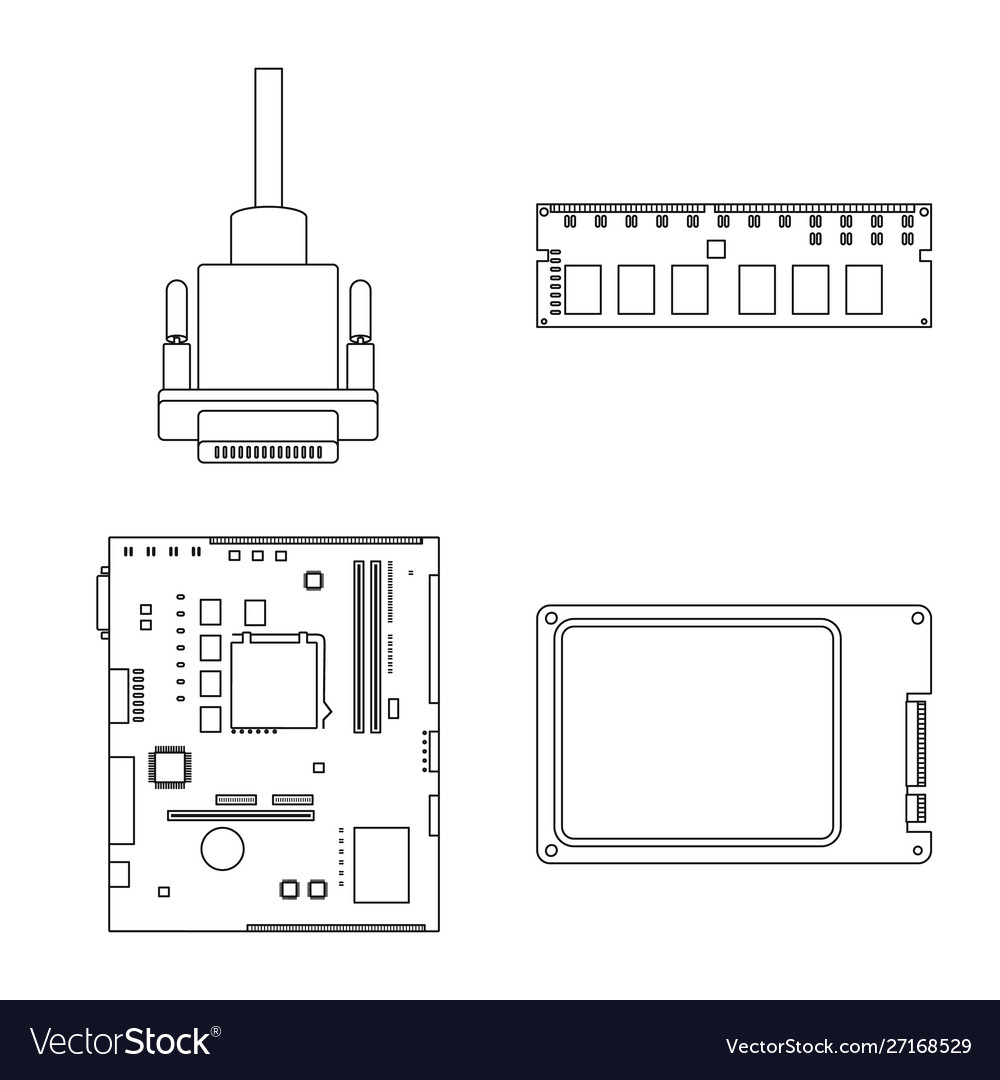 Isolated object pc and component sign set vector image Isolated object pc and component sign set
