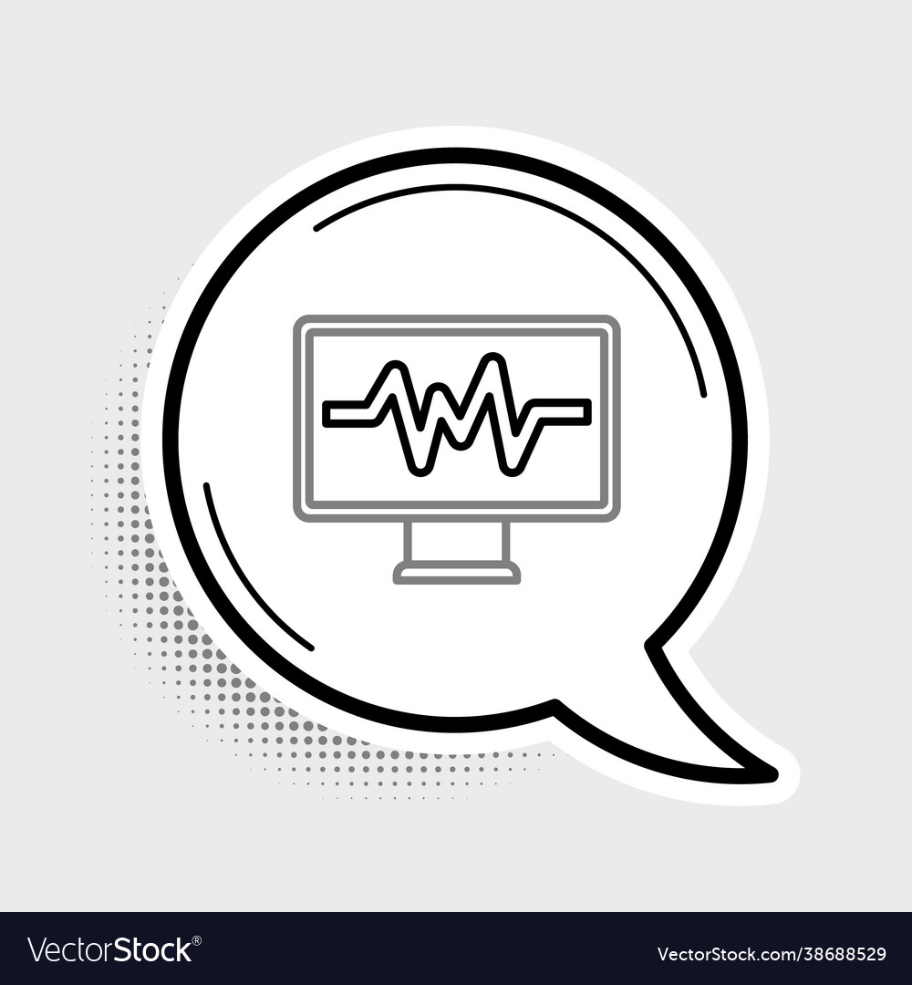 Line computer monitor with cardiogram icon vector image Line computer monitor with cardiogram icon