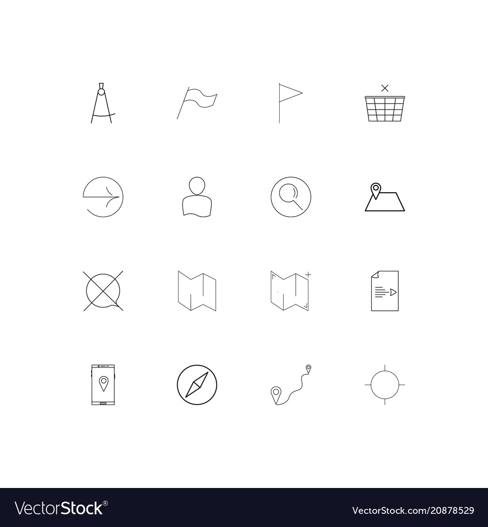 Maps and navigation linear thin icons set