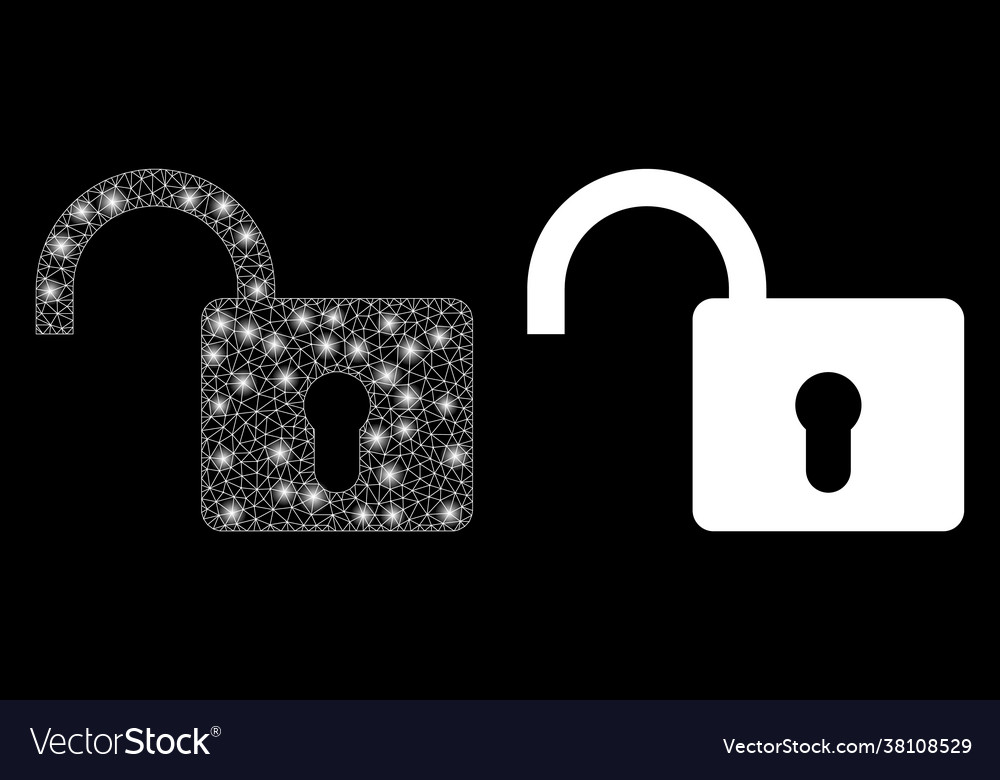Polygonal network mesh open lock with lightspots