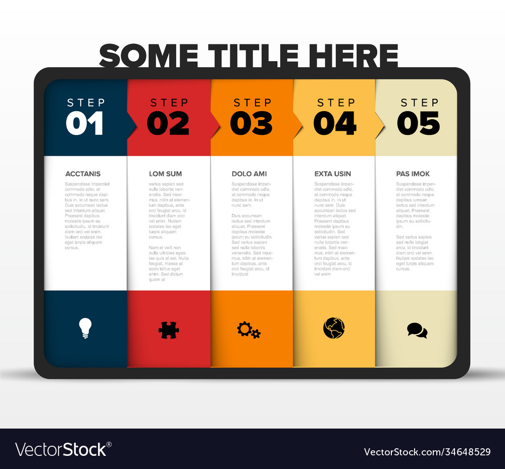 Progress five steps template in rounded container