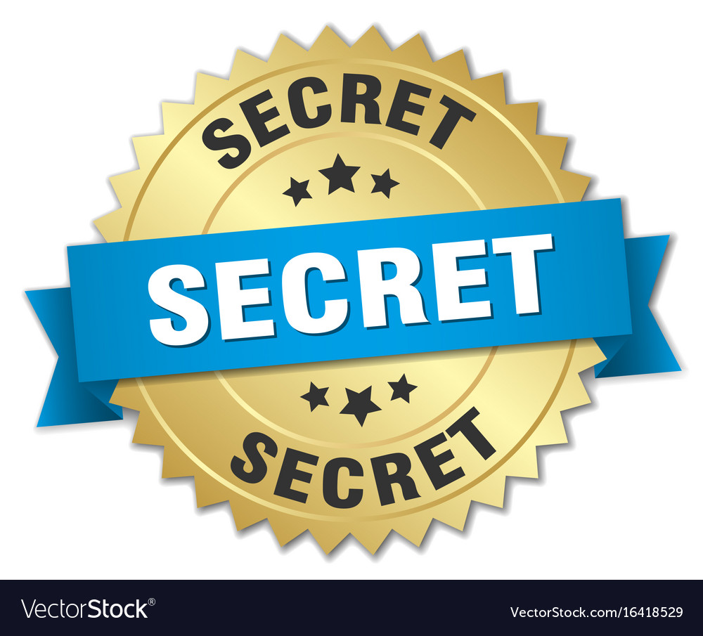 Secret 3d gold badge with blue ribbon