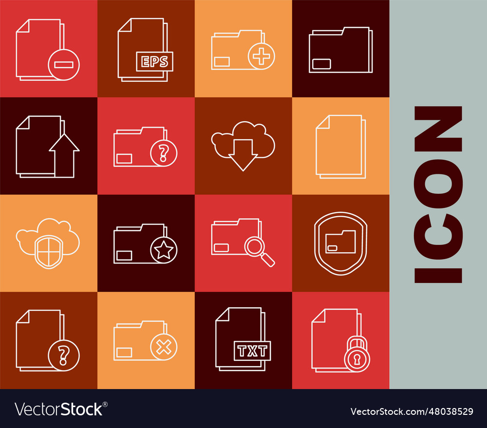 Set line document and lock folder protection add Vector Image Set line document and lock folder protection add