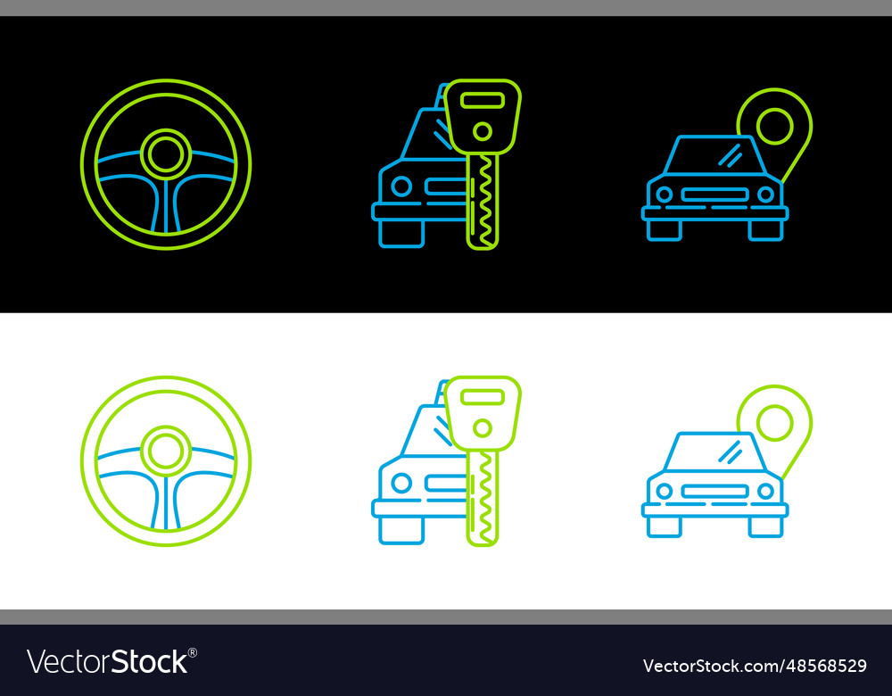Set line map pointer with taxi steering wheel vector image Set line map pointer with taxi steering wheel