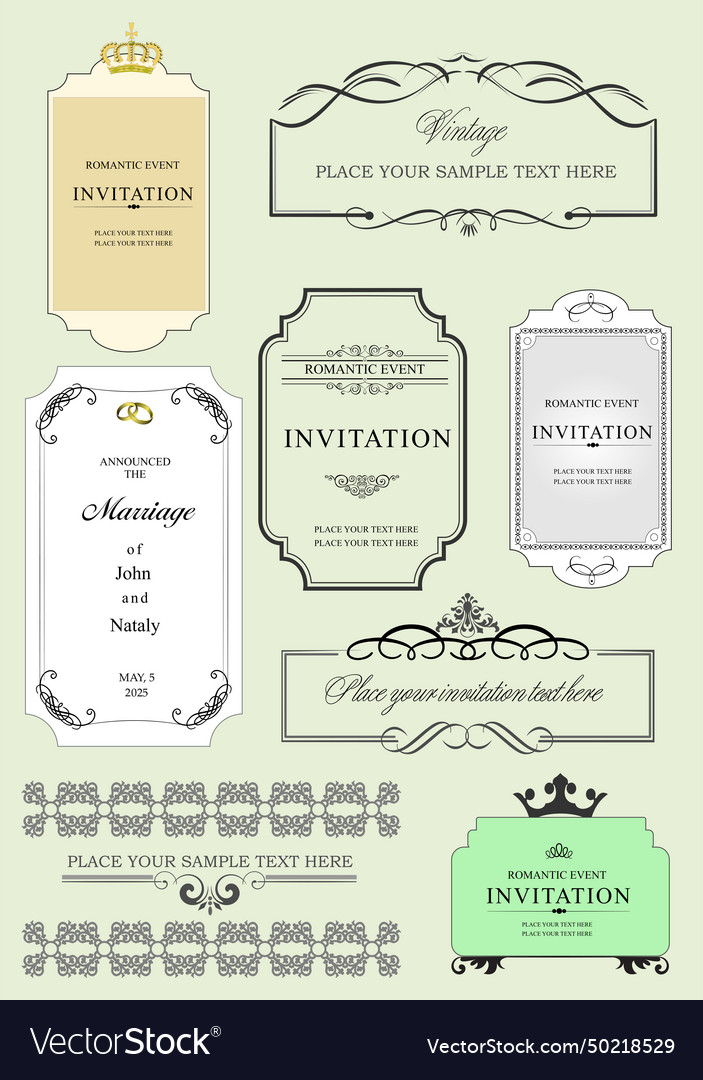 Set of ornate frames and ornaments with sample