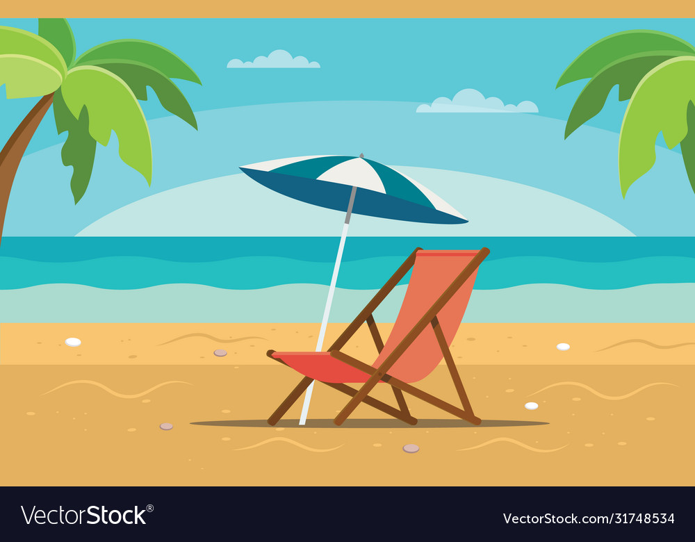 Beach chaise longue with umbrella scene Royalty Free Vector