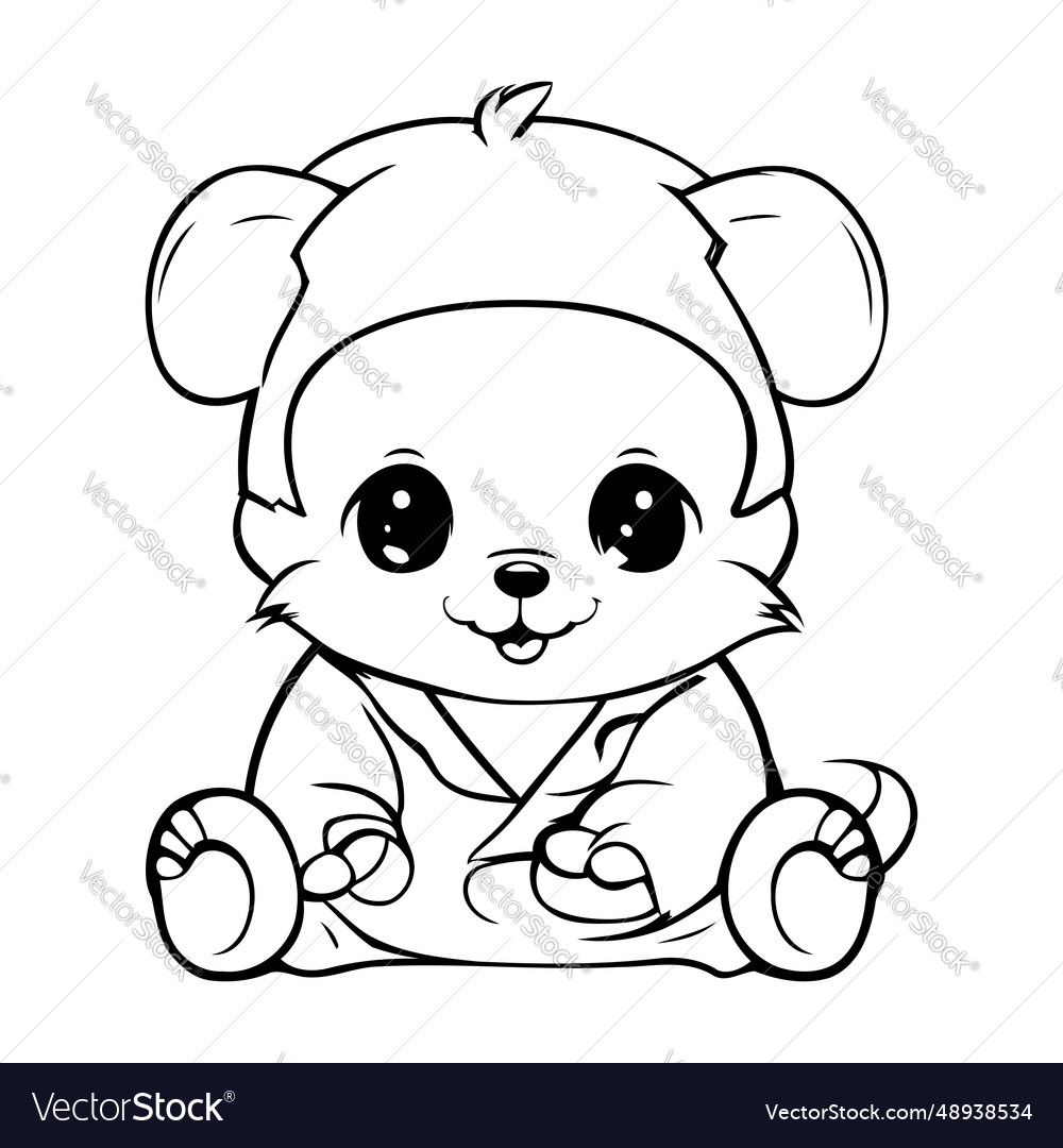 Black and white cartoon of cute puppy animal