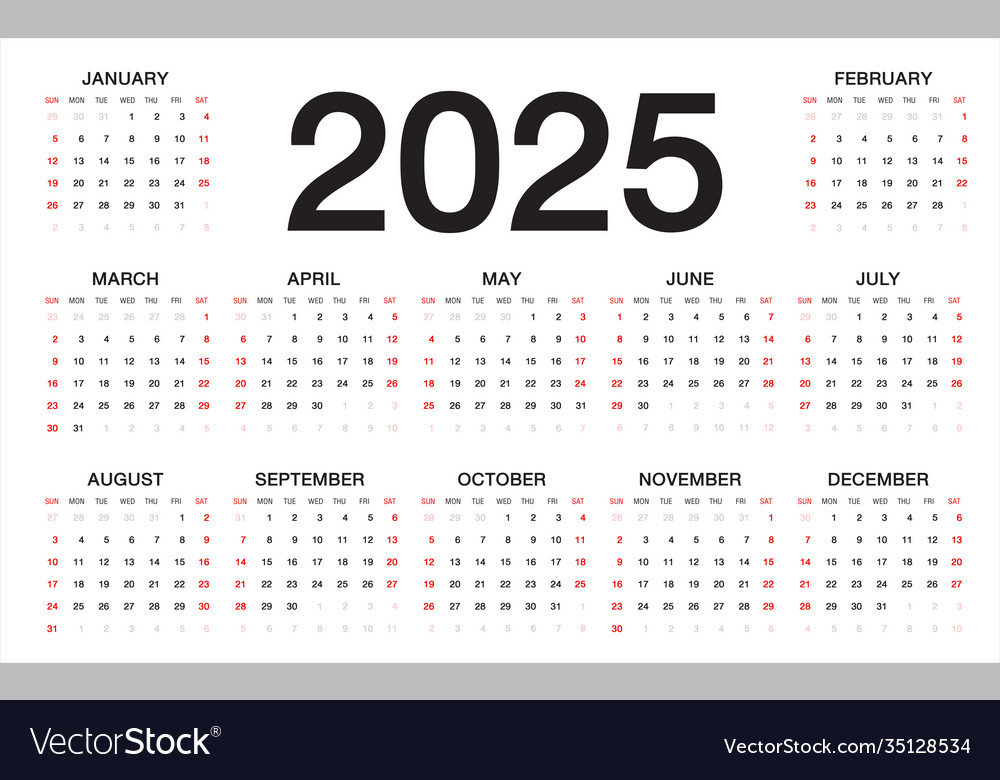 Calendar 2025 week starts from sunday Royalty Free Vector