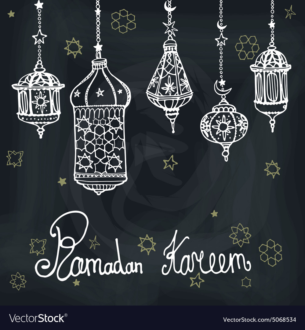 Lantern of ramadan kareemdoodle greeting card Vector Image