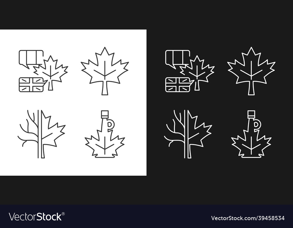 Maple leaf significance linear icons set for dark