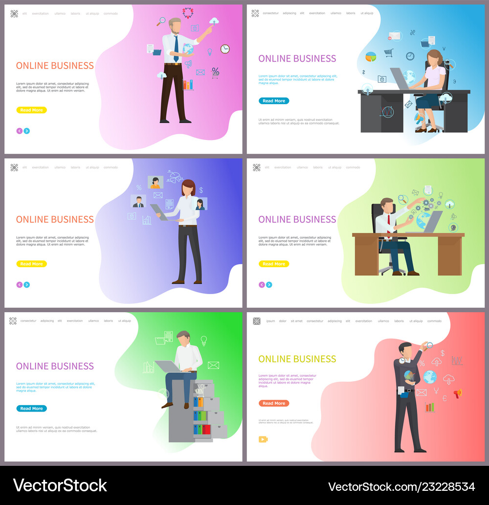 Online Business Workers In Digital Platform Set Vector Image