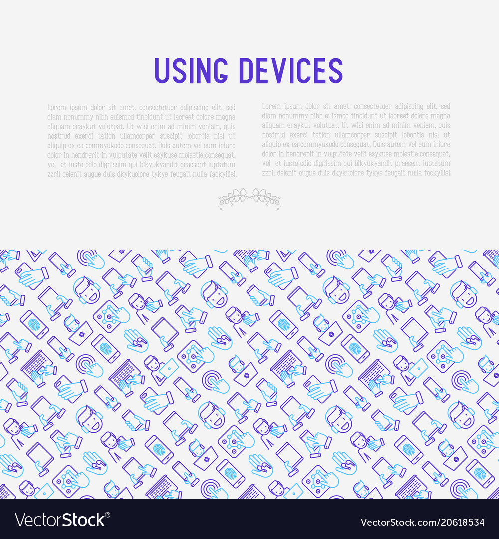 Using devices concept with thin line icons vector image Using devices concept with thin line icons