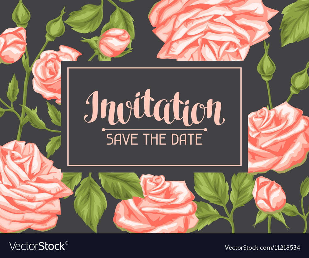 Wedding invitation card template with roses