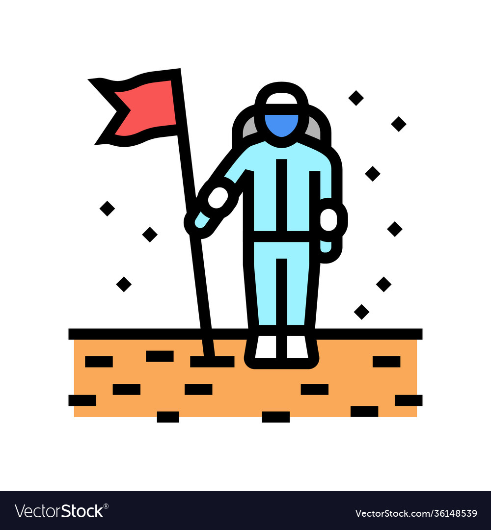 Astronaut installing flag on planet surface color Vector Image Astronaut installing flag on planet surface color