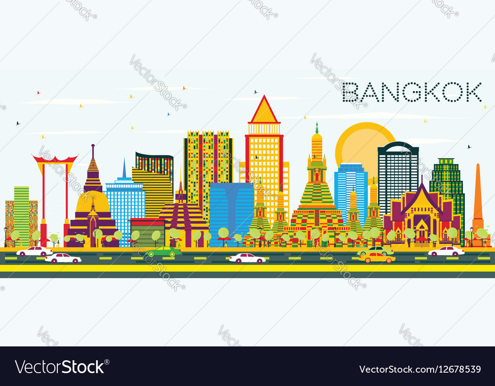 Bangkok Skyline With Color Landmarks Royalty Free Vector Bangkok Skyline With Color Landmarks Royalty Free Vector