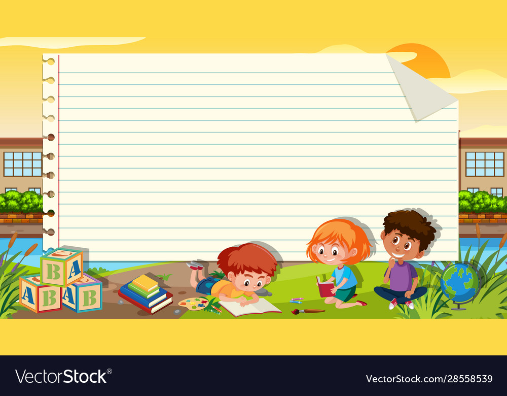 Border Template With Kids Reading Illustration Stock Vector