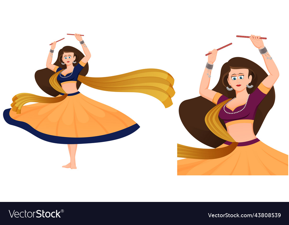 Dandiya girl in traditional dress Royalty Free Vector Image