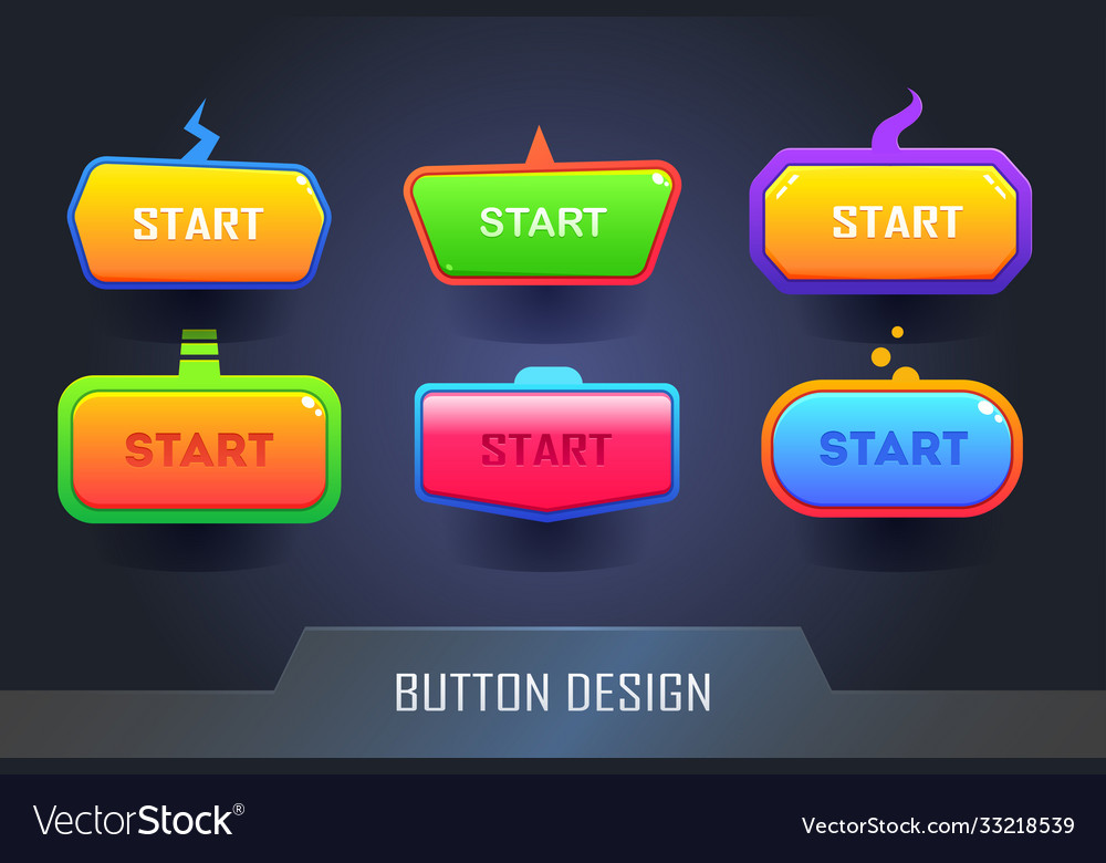 Game button design set colored web buttons vector image Game button design set colored web buttons